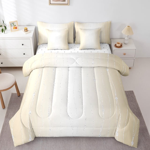 YST, Gradient Ombre Bedding Set, Modern Abstract Bed Sheets, 7-Piece, Aesthetic Geometry, Queen