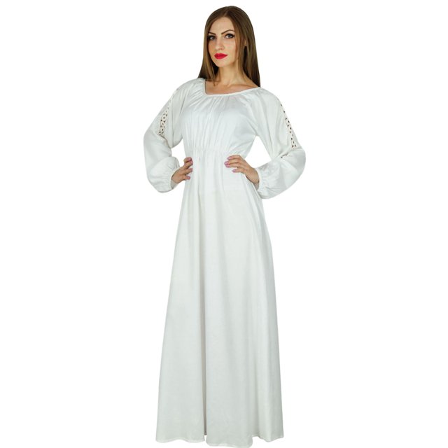 Bimba Women Boho Gothic Style Long Maxi Dress Lace Long Sleeves White Gown
