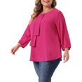 thumbnail image 4 of GRACE & GRANDEUR Women's Plus Size Round Neck Tie Front Ruffle Chiffon Work Blouses 3X Hot Pink, 4 of 6