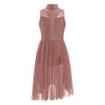 thumbnail image 3 of Robe de Danse Latine Ballet pour Filles Sans Manches avec Strass Dos Creux Combinaison Décontractée Rose Poussiéreux 8, 3 of 7