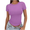 thumbnail image 2 of QIPOPIQ T-Shirts Basiques pour Femmes Col Rond Manches Courtes Courts Hauts Mignons d'Été T-Shirts Ajustés Vêtements Y2k Liquidation 2025, 2 of 6