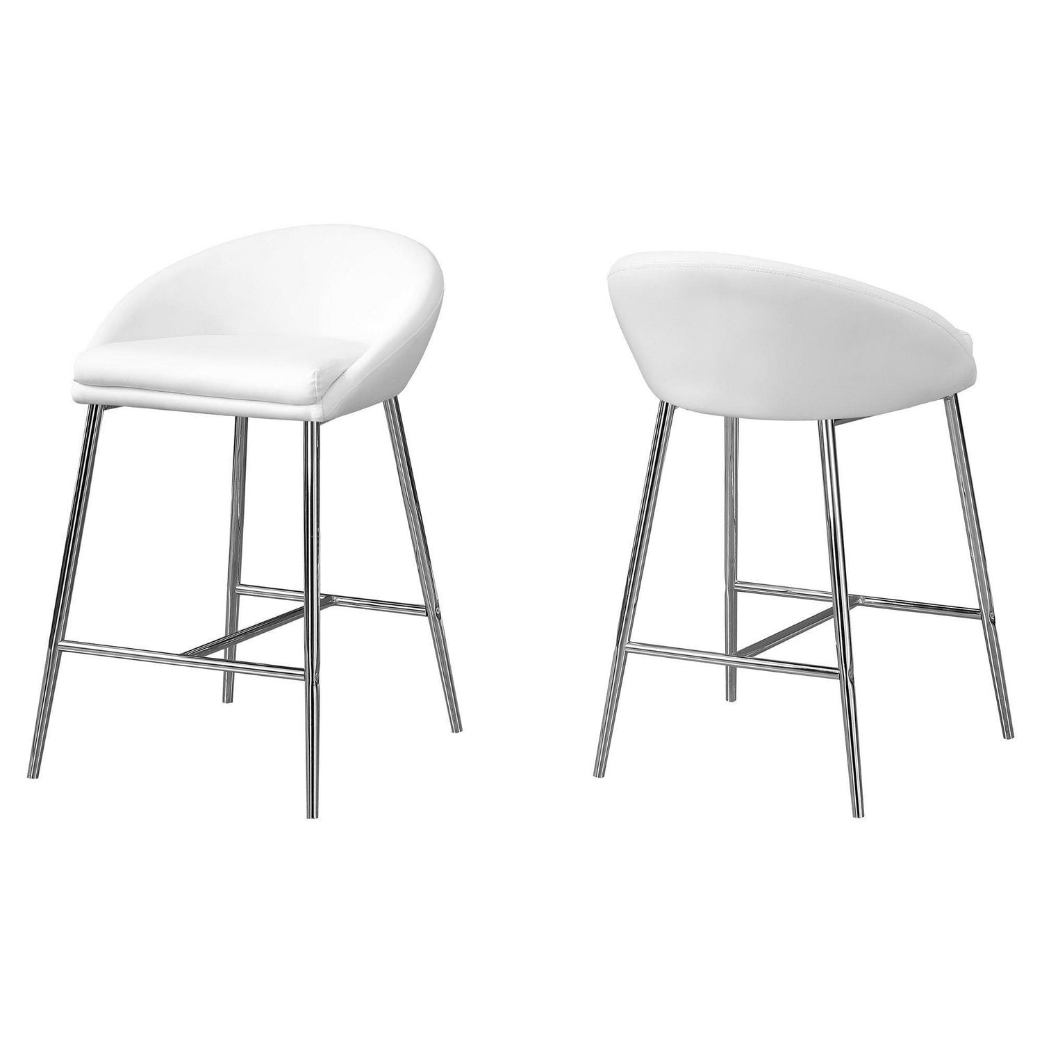 Monarch Specialties Tabouret De Bar, Lot De 2, Hauteur Du Comptoir, Cuisine, Métal, Pu D'aspect Cuir, Blanc, Chrome, Contemporain, Moderne