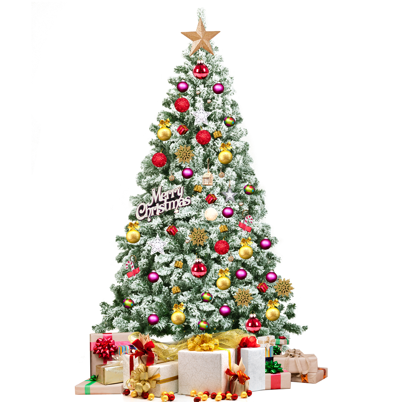 Patiojoy 6FT Artificial Hinged Christmas Pines Tree Snow Flocked Decoration Tree