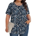 thumbnail image 2 of DDAPJ pyju Hauts Boho pour Femmes Grande Taille T-Shirts Graphiques Floraux Col Rond Manches Courtes Blouse d'Été Décontractée Tunique Coupe Ample Cache-Ventre Chemise en Solde Bleu Marine XXXXXL, 2 of 9