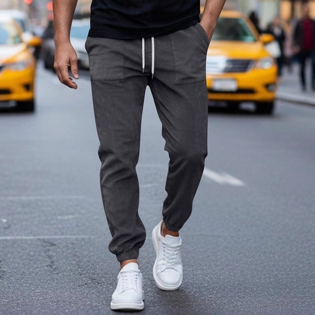 Ceisia Men Solid Color Loose Casual Pants Elastic Waist Drawstring Sports Gift Work Trousers