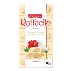 RAFFAELLO Premium Chocolate Bar, White Chocolate Bar with Coconut and Almond, 90 g