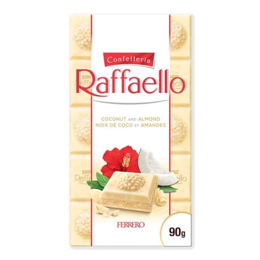 RAFFAELLO tablette de chocolat de qualité supérieure, chocolat blanc avec noix de coco et aux amandes, 90g