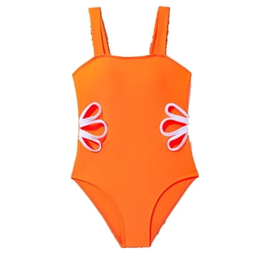 XASZHN Girls Swimsuit Adjustable Straps Out Bathing Suit Girls' Swimwear Cut Out 1 Piece Swimsuit Orange_001 7-8 Years