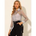 thumbnail image 4 of INSPIRE CHIC Chemisier à Manches Longues en Maille Transparente avec Boutons pour Femmes G Gris, 4 of 6