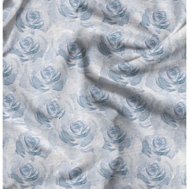 Soimoi Blue Poly Georgette Fabric Rose Floral Print Sewing Fabric BTY 42 Inch Wide