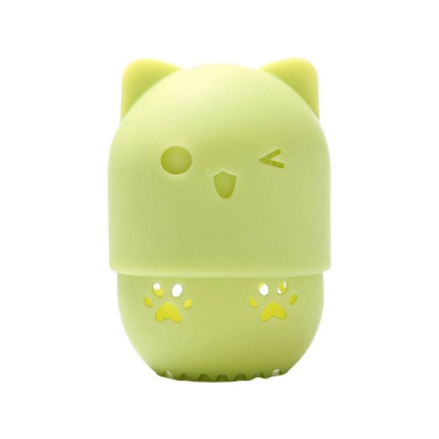 Washable Reusable Cat Shape Makeup Sponge Holder Cosmetic Sponge Drying Holder Rack Silicone Travel Case