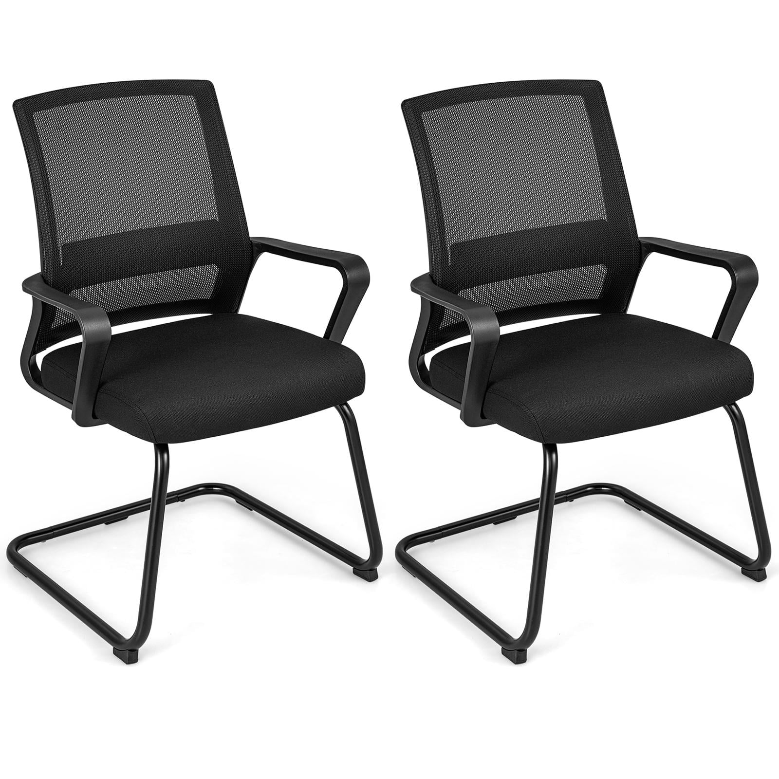 Giantex Office Mesh Chair, Upholstered Guest Conference Chair w/ Lumbar Support Ergonomic Backrest, Metal Frame Sled Base Reception Room Chair, Executive Chair