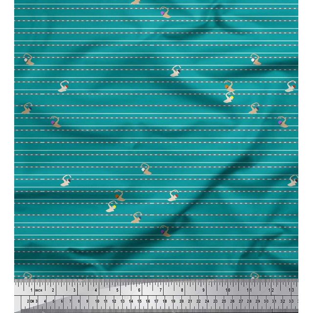 Soimoi Poly Georgette Fabric Swimming Pool Race Sports Decor Fabric Printed Yard 52 Inch Wide