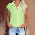 thumbnail image 2 of Timegard Hauts Grande Taille pour Femmes Coton Lin Manches Courtes Col en V Boutonné Blouse Décontractée, 2 of 6