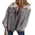 thumbnail image 1 of MesaSe Womens Corduroy Shacket Jacket Long Sleeve Button Down Color Block Hooded Coat with Pockets, 1 of 7
