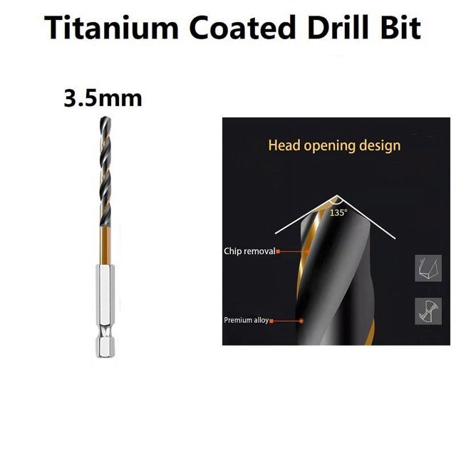 1 Pcs HSS High Speed Steel Titanium Coated Drill Bit Set 1/4 Hex Shank 3.5mm
