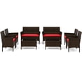 thumbnail image 1 of Gymax Set of 8 Patio Rattan Conversation Set Wicker Furniture Set w/ ChairRed Cushion, 1 of 10