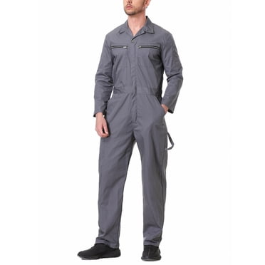 TOPTIE Combinaison à Manches Longues pour Homme, Combinaison Dos d'Action avec Poches à Glissière, Uniforme de Mécanicien, Combinaison Grise