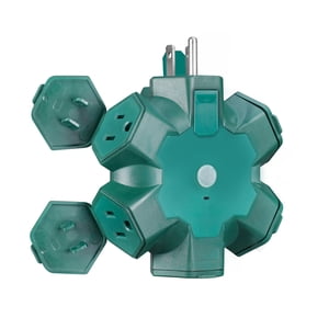 Globe Electric UL Listed Hexagonal 5 Grounded Outlet Green Outdoor Circuit Breaker Extension Cord Adapter