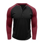 Jalioing Chemises Homme Bloc de couleur manches longues Dropped Epaule T Shirt Vintage Bouton Casual Crew Pullover Tee