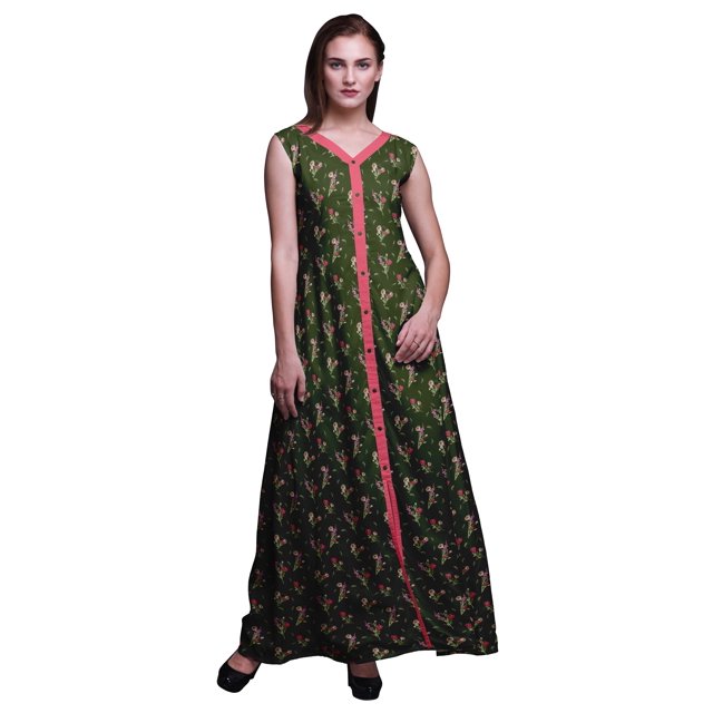 Bimba Robe Longue Florale pour Femme, Fête, Col en V, Fente avant, Sans Manches, Maxi - X-Grand