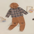 thumbnail image 3 of Boys Ripped Drawstring Pants Set with Long Sleeve Hooded Plaid Tops, 3 of 9