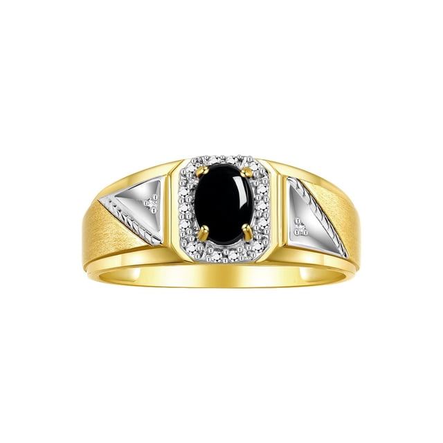RYLOS Men's Rings 14K Yellow Gold Classic 7X5MM Oval Gemstone & Diamond Ring Cabochon Onyx October Birthstone Rings For Men Size 11