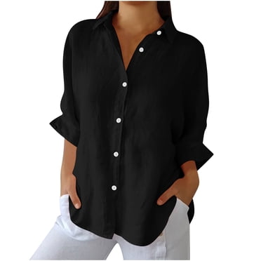 Mrzvby Cotton Linen Tunic Summer Blousefor Womens Button Down Shirts Long Sleeve Dressy Casual Blouses Button Up Collared Shirts Tops For Women