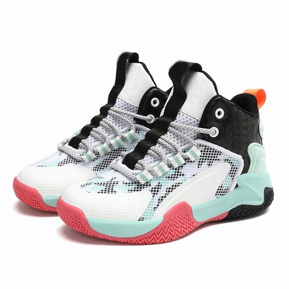 NOKIO High-Top Basketball Sneakers for Kids Boys Girls Cushioned Midsole Breathable Mesh Trainers Ankle Support Shoes for Court Sports Play
