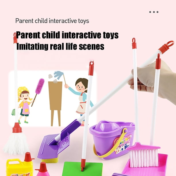 Chariot Nettoyage Enfant – 9 Pièces – Balai, Vadrouille, Seau – Dès 3 Ans – Montessori – ABS