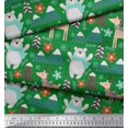 thumbnail image 3 of Soimoi Green Rayon Fabric Bear & Reindeer Cartoon Print Sewing Fabric Yard 42 Inch Wide, 3 of 5