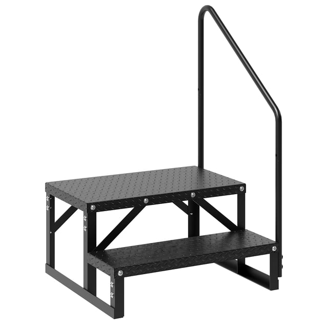Kojooin RV Steps, RV Stairs with Handrail & Anti-Slip Panel, 660lb Capacity Hot Tub Steps, Portable Trailer Ladder for Mobile Home, Outdoor, Camping, Travel, Porch, SPA, Pool