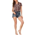 thumbnail image 2 of INSPIRE CHIC Chemise à Carreaux à Manches Courtes à Boutons devant Style Boyfriend pour Femme, 2 of 6