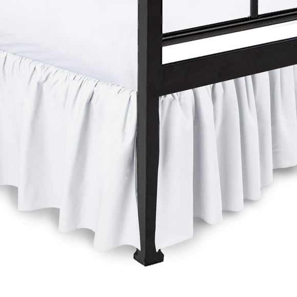 Premium Microfiber Twin XL Ruffled Bed Skirt, 12” Drop with Split Corners, Soft Wrinkle Free Bedskirt with Platform, Solid White Dust Ruffle for 39" x 80" Mattress