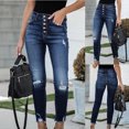 thumbnail image 2 of Birdeem Fashion Women Pockets Button High Waist Skinny Ripped Jeans Trousers Hole Denim Pants, 2 of 9