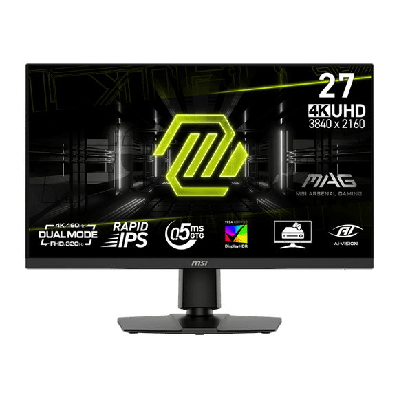 MSI 27" 3840 x 2160 (UHD) 160Hz UHD / 320Hz FHD 0.5ms (GTG) Rapid IPS Gaming Monitor Tilt and Height adjustable (MAG 272URDF E16)