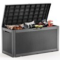 thumbnail image 1 of EasyUp 100 Gallon Resin Deck Box, Lockable Patio Outdoor Storage Box for Furniture, Garden Tools and Tools Storage, Waterproof Outside Storage Boxes（Black Pattern）, 1 of 7