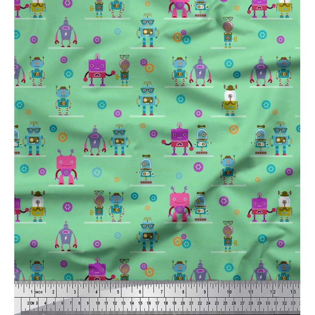 Soimoi Rayon Fabric Cartoon Machine & Gear Parts Hardware Decor Fabric Printed Yard 42 Inch Wide