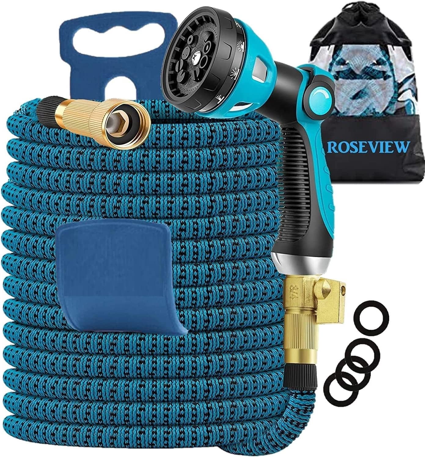 Garden hose 100ft expandable garden hose 100 ft flexible best garden hoses 100 feet retractable kink free expanding water pipe heavy duty 100 foot collapsible lightweight (Lake Blue, 100FT)
