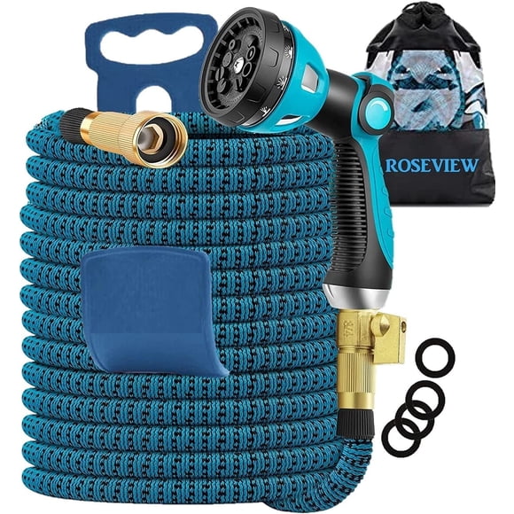 Garden hose 100ft expandable garden hose 100 ft flexible best garden hoses 100 feet retractable kink free expanding water pipe heavy duty 100 foot collapsible lightweight (Lake Blue, 100FT)