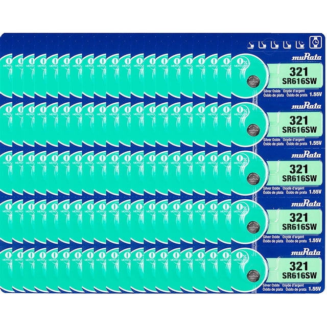 Murata 321 SR616SW Battery 1.55V Silver Oxide Watch Button Cell (100 Batteries)