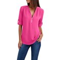 thumbnail image 1 of Women Ladies Zipper Button Long Sleeves Loose Chiffon Shirt Clothing, 1 of 1