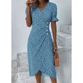 thumbnail image 1 of Robe Midi à Imprimé Floral avec Manches Courtes et Col en V pour Femmes, 1 of 2