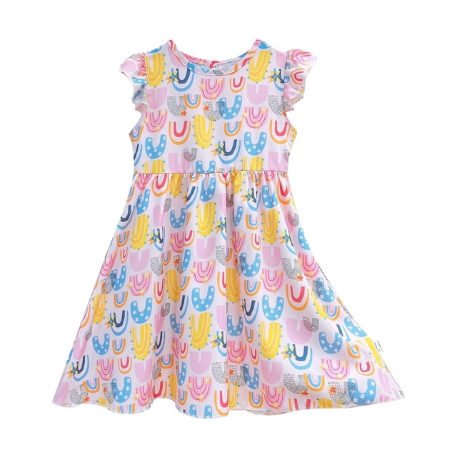 Robe Fille Robes d'Été pour Filles Robe d'Anniversaire pour Fille Robe de Fête Tenue pour Bébé Fille 6-7 Ans Mode Filles