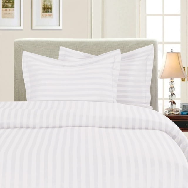 Mocassi 3-Piece Striped Duvet Cover Set, 1500 Thread Count, Button Closure - Cooling, Breathable Material- Wrinkle, Fade, Stain Resistant, Full/Queen, White