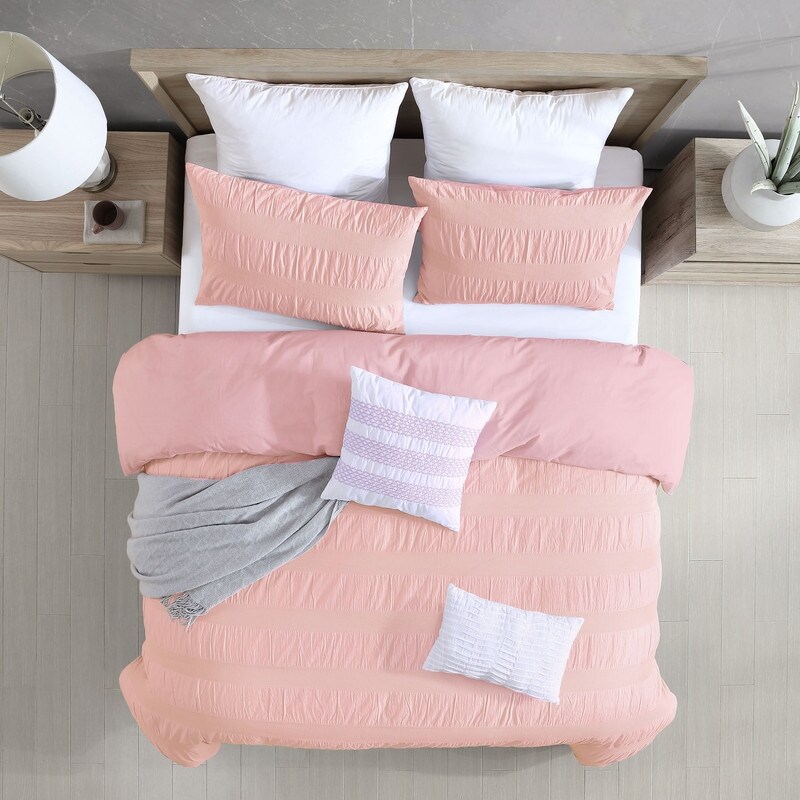 Swift Home Moselle Ensemble housse de couette texturée 100 % coton, Très grand lit, Rose