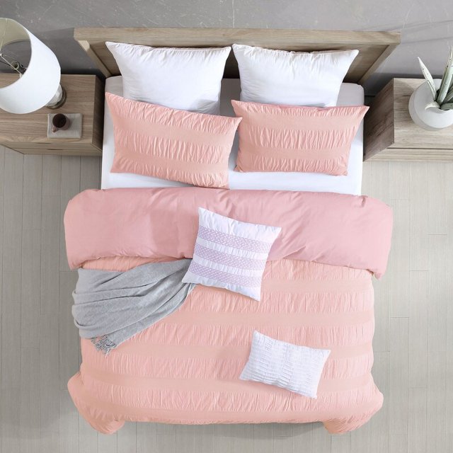 Swift Home Moselle Ensemble housse de couette texturée 100 % coton, Grand lit, Rose