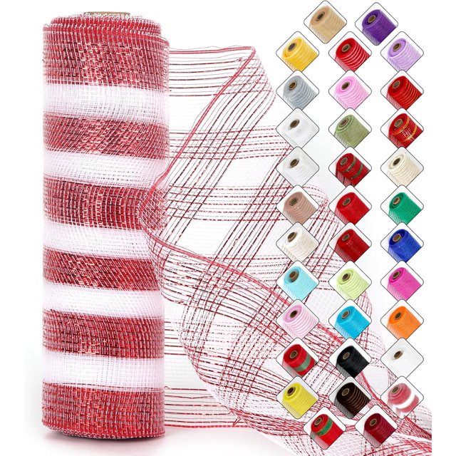 Mesh Ribbon for Wreaths 10 Inch x 30 Foot Wreath Mesh Rolls with Shiny Metallic Foil for Easter Christmas Party Wedding Home Decor DIY Craft Projects and Gift Wrapping