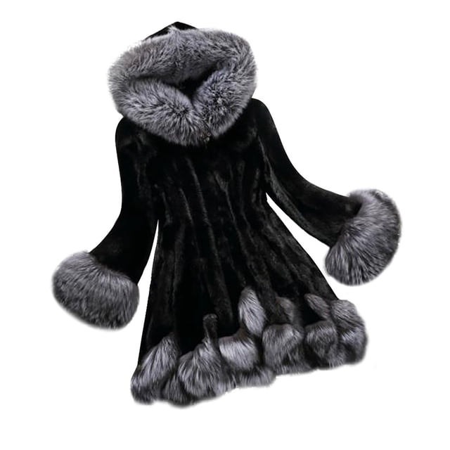Pompotops Manteau Veste en Faux Pelage Uni Chaud pour Femmes Dames Hiver Col Rabattu Vêtement d'Extérieur