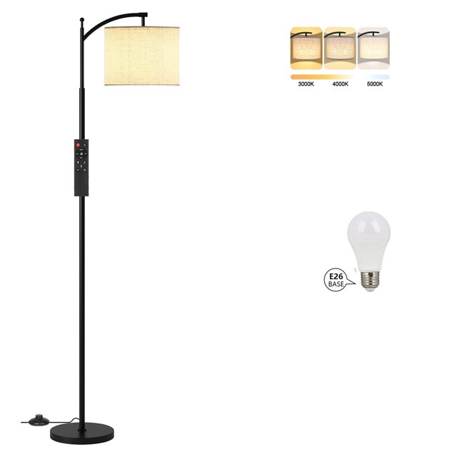 Floor Lamp With 3 Color Temperatures LED Bulb, Remote Control Standing Lights, Tall Industrial Floor Lamp Reading For Bedroom Office Living Room